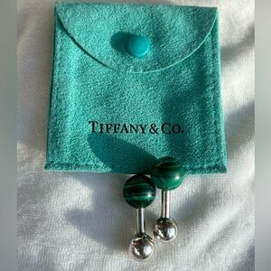 Tiffany & Co. Sterling Silver and Malachite Cuff Links